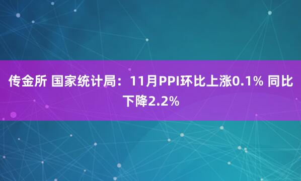 传金所 国家统计局：11月PPI环比上涨0.1% 同比下降2.2%